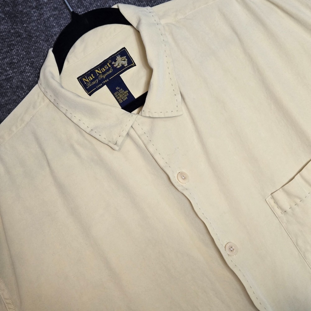 Nat‎ Nast Luxury Original SS Button Up Shirt Men's XL Yellow Pocket 100% Silk